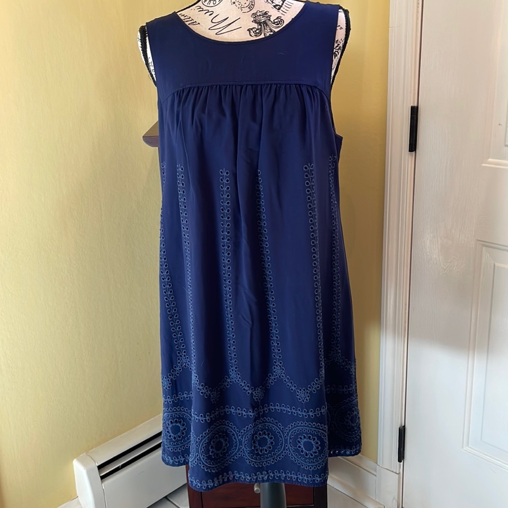 Olive & Oak navy eyelet sheath dress open tie back